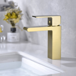 Deck Mounted Single Handle Square Brass Bathroom Gold Vanity Faucet