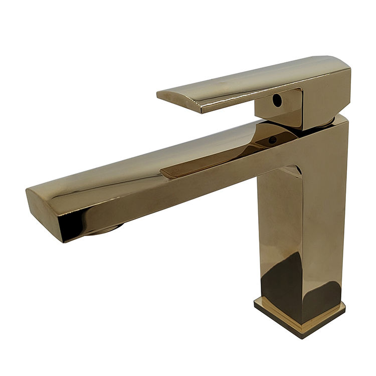 Deck Mounted Single Handle Single Hole Gold Square Bathroom Vanity Basin Faucet Tap
