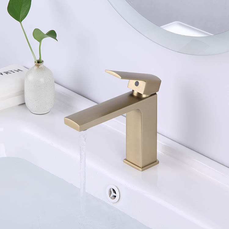 Deck Mounted Single Handle Single Hole Gold Square Bathroom Vanity Basin Faucet Tap